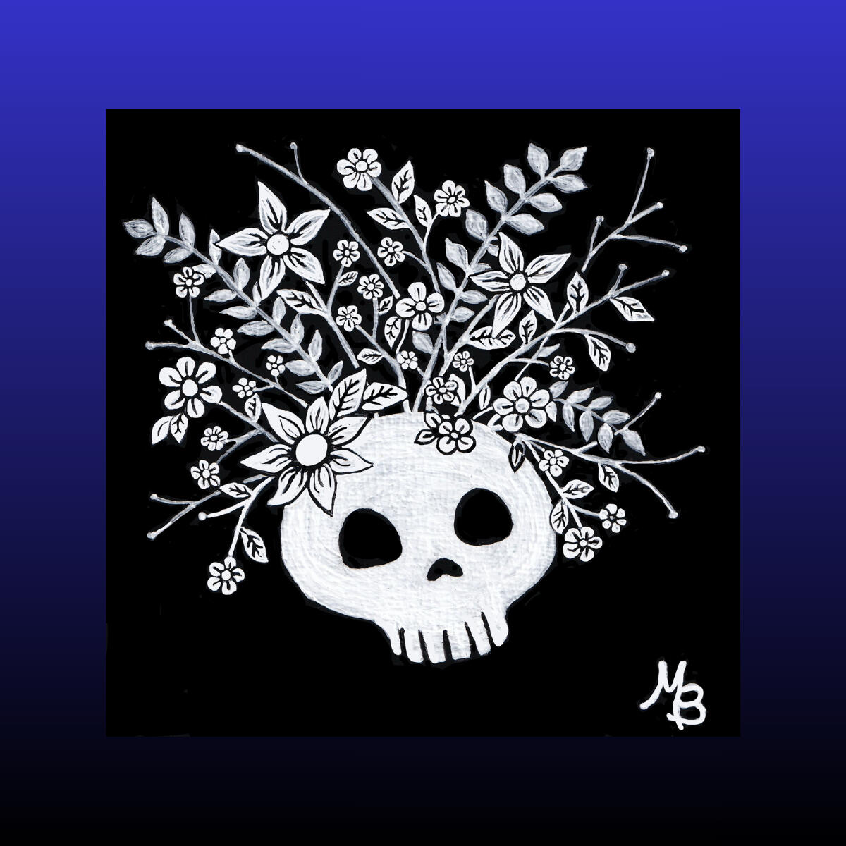 Black & White Floral Skull